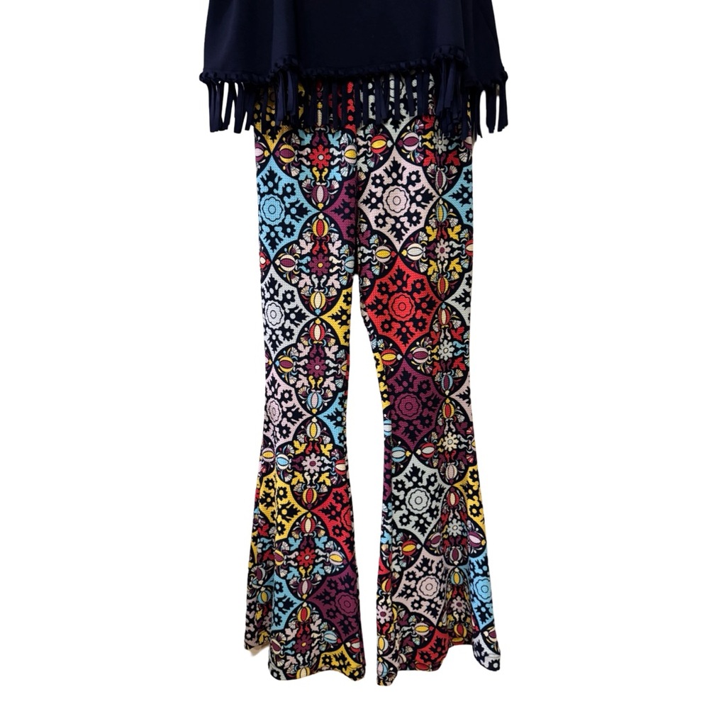 Judith March Medium Colorful Patterned Women's Jumpsuit Fringe Bellbottom - Picture 3 of 8